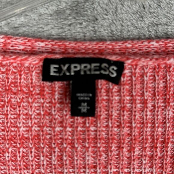 Express Sweater Womens Medium Red White Marled Chunky Oversized Preppy Comfy - Picture 6 of 8